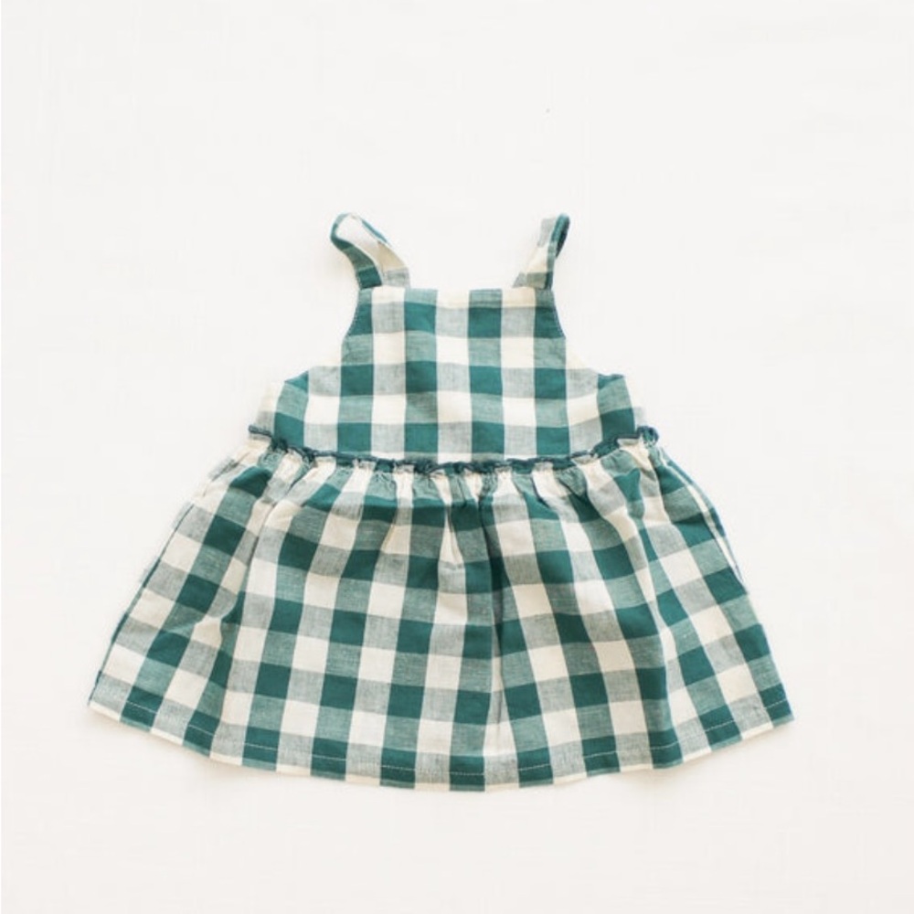 Fin & Vince Picnic Tunic – Jade Check, Size 2-3y
